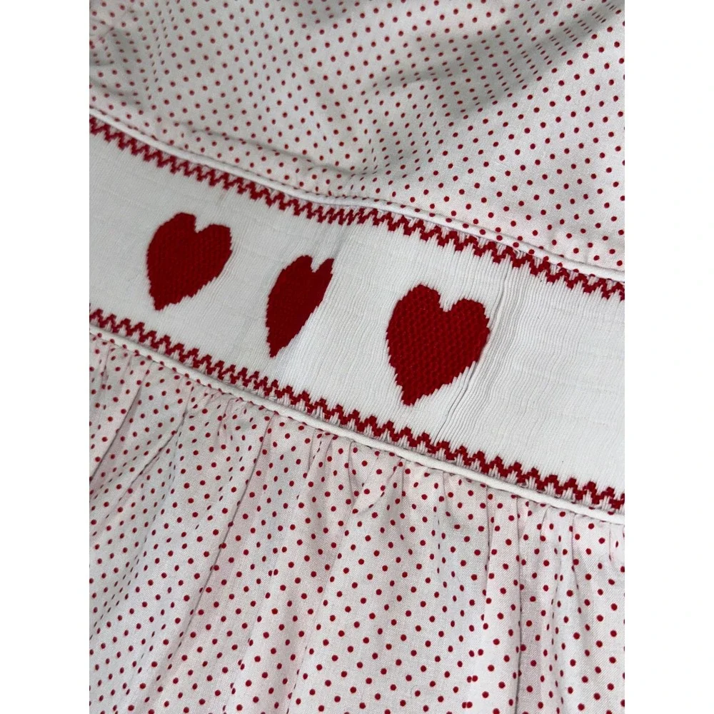 Classic Whimsy Girls 4T Smocked Heart Polka Dot Dress Red White Valentines Day